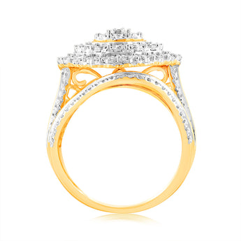 Luminesce Lab Grown 1Carat Cluster Shaped Diamond Ring in 9ct Yellow Gold