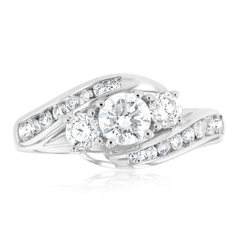 Luminesce Lab Grown 1 Carat Solitaire Diamond Ring with Channel Set Side Diamonds in 9ct White Gold
