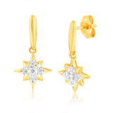 Luminesce Lab Grown 9ct Yellow Gold Star Shaped Drop Earrings in 10 Diamonds