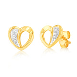 Luminesce Lab Grown Heart Shaped Diamond Stud Earrings with 4 Diamonds in 9ct Yellow Gold