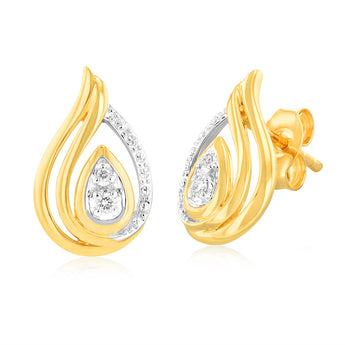 Luminesce Lab Grown 9ct Yellow Gold Pear Shaped Stud Earrings With 4 Diamonds