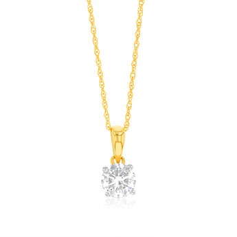 Luminesce Lab Grown 1/2 Carat Diamond Solitaire Pendant on 9ct Yellow Gold on Chain