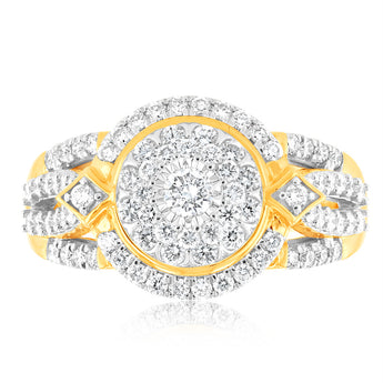 Luminesce Lab Grown 9ct Yellow Gold 1 Carat Diamond Ring with 87 Brilliant Cut Diamonds
