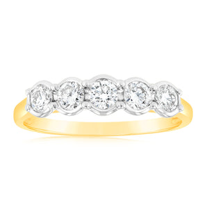 Luminesce Lab Grown 1/2 Carat 5-Stone Diamond Ring in 9ct Yellow Gold