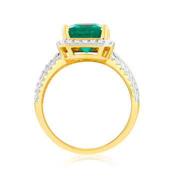 Luminesce Lab Grown 9ct Yellow Gold 0.45 Carat Diamond with 3.25ct Created Emerald