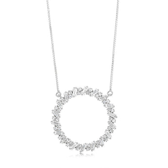 Luminesce Lab Grown Sterling Silver 1 Carat Circle Pendant with Round & Baguette Diamonds on Chain