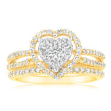 Luminesce Lab Grown 9ct Yellow Gold 0.70 Carat Diamond Heart Shaped Bridal Set