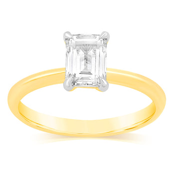 Luminesce Lab Grown Certified 1 Carat Diamond Emerald Cut Ring in 18ct Yellow Gold