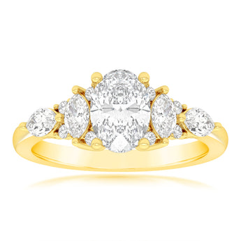 Luminesce Lab Grown 1.5 Carat Diamond Ring with 1 Carat Oval Centre in 9ct Yellow Gold