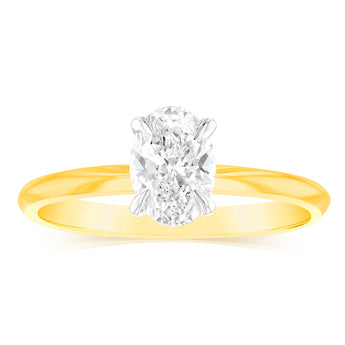 Luminesce Lab Grown 14ct Yellow Gold 1 Carat Oval Certified Solitaire Ring