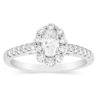 Luminesce Lab Grown 14ct White Gold 1 Carat Diamond Solitaire Fancy Ring with 1/2Carat Central Oval Cut