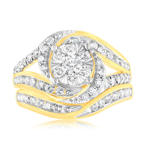Luminesce Lab Grown 9ct Yellow Gold 1 Carat Bridal Diamond Ring Set