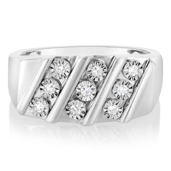 Luminesce Lab Grown 9 Diamond Channel Gents Ring in Sterling Silver