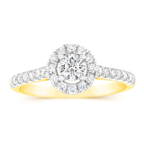 Luminesce Lab Grown 9ct yellow Gold 0.55 Carat Halo Brilliant Cut Ring