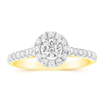 Luminesce Lab Grown 9ct yellow Gold 0.55 Carat Halo Brilliant Cut Ring