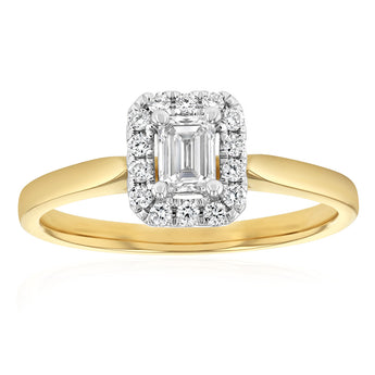 Luminesce Lab Grown 9ct yellow Gold 0.40 Carat Halo Emerald Brilliant Cut Ring