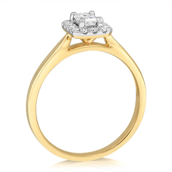 Luminesce Lab Grown 9ct yellow Gold 0.40 Carat Halo Emerald Brilliant Cut Ring