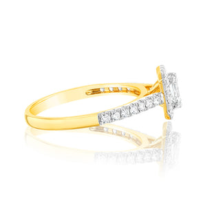 Luminesce Lab Grown 9ct yellow Gold 0.55 Carat Halo Emerald Brilliant Cut Ring