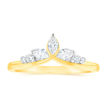 Luminesce Lab Grown 1/3 Carat Marquise and Brilliant Cut Diamonds Dress Ring in 9ct Yellow Gold