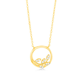 Luminesce Lab Grown 9ct Yellow Gold Tree in Circle with 10 Diamonds + 45cm Chain
