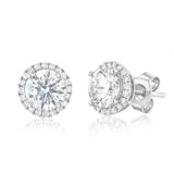 Luminesce Lab Grown 2.2 Carat Diamond Solitaire Halo Stud Earrings Sterling Silver