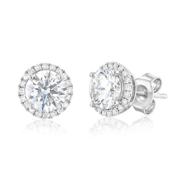 Luminesce Lab Grown 2.2 Carat Diamond Solitaire Halo Stud Earrings Sterling Silver