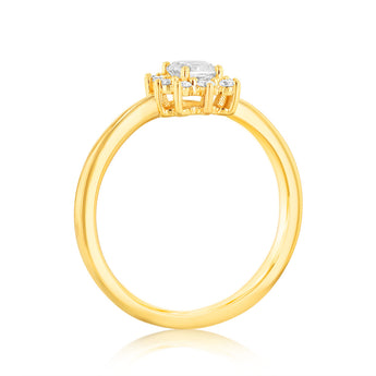 Luminesce Lab Grown 1/2 Carat Diamond Halo Solitaire Ring with Emerald Center Diamond in 9ct Yellow Gold