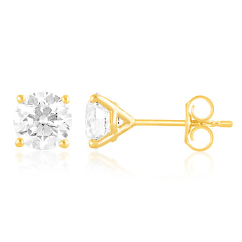 Luminesce Lab Grown 2 Carats Diamond Stud Earrings in 9ct Yellow Gold