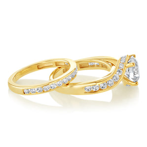 Luminesce Lab Grown 2.9 Carats with 2 Carats Center Diamond Bridal Set in 9ct Yellow Gold