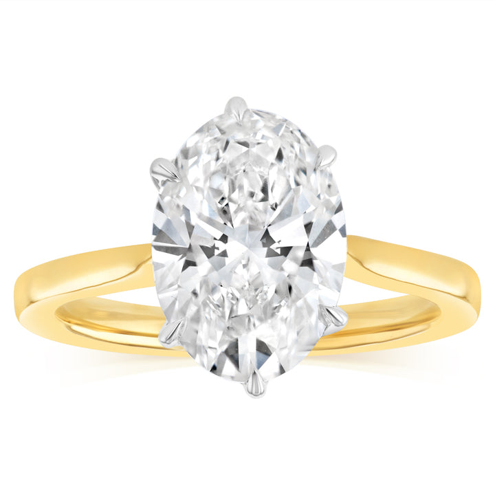 Luminesce Lab Grown 2 Carats Diamond Oval Solitaire Ring in 9ct Yellow Gold
