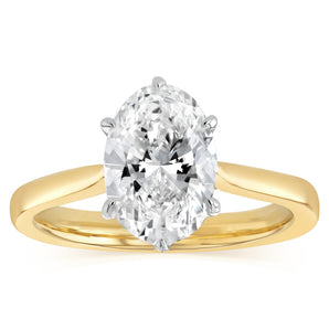 Luminesce Lab Grown 3 Carats Diamond Oval Solitaire Ring in 9ct Yellow Gold
