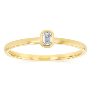 Luminesce Lab Grown 1/10 Carat Emerald Cut Bezel Solitaire Diamond Ring in 9ct Yellow Gold