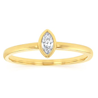 Luminesce Lab Grown 1/10 Carat Marquise Cut Bezel Solitaire Diamond Ring in 9ct Yellow Gold