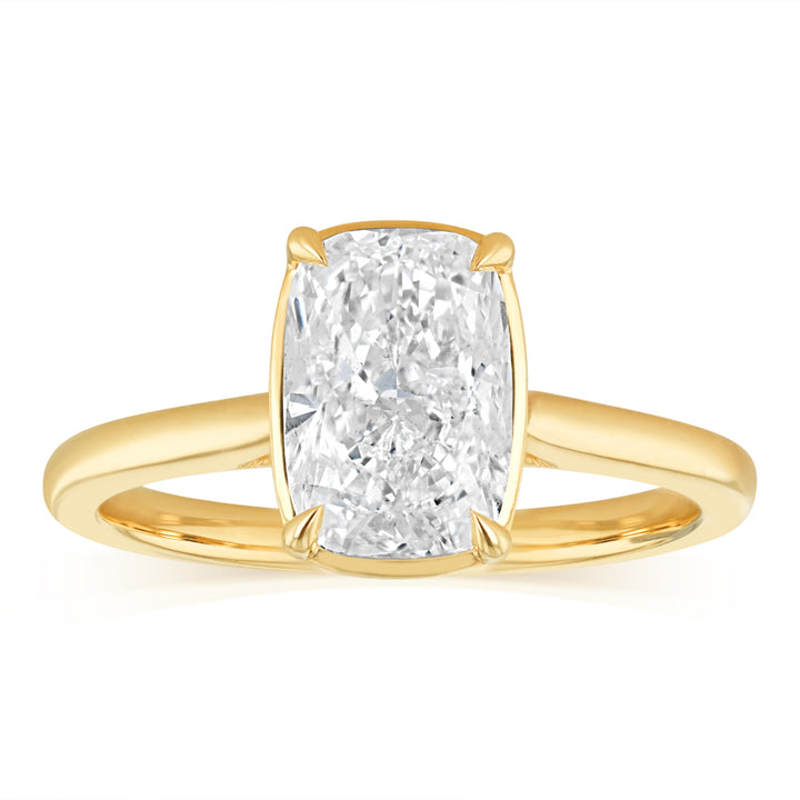 Luminesce Lab Grown 2 Carat Cushion Elongated Cut Diamond Solitaire Ring in 9ct Yellow Gold
