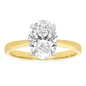 Luminesce Lab Grown 2 Carats Certified Oval Diamond Solitaire Ring in 18ct Yellow Gold