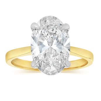 Luminesce Lab Grown 4 Carats Certified Oval Diamond Solitaire Ring in 18ct Yellow Gold