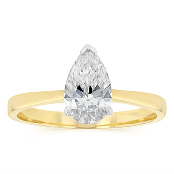 Luminesce Lab Grown 1 Carat Certified Pear Diamond Solitaire Ring in 18ct Yellow Gold