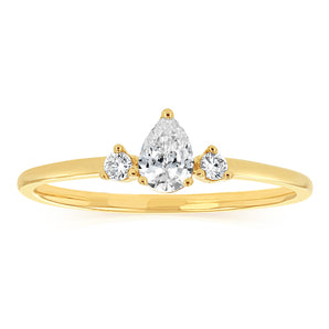 Luminesce Lab Grown 1/4 Carat Diamond Pear Ring in 9ct Yellow Gold