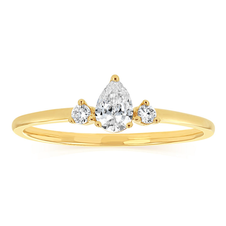 Luminesce Lab Grown 1/4 Carat Diamond Pear Ring in 9ct Yellow Gold