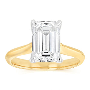Luminesce Lab Grown 3 Carats Emerald Diamond Solitaire Ring in 9ct Yellow Gold