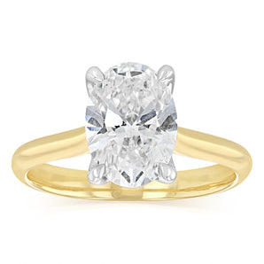 Luminesce Lab Grown 2 Carat Oval Diamond Solitaire Ring in 9ct Yellow Gold