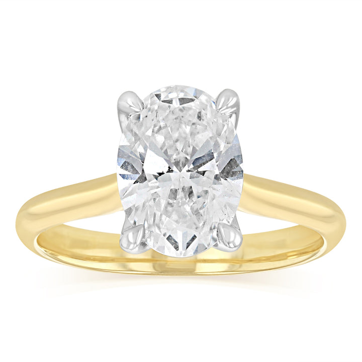Luminesce Lab Grown 2 Carat Oval Diamond Solitaire Ring in 9ct Yellow Gold