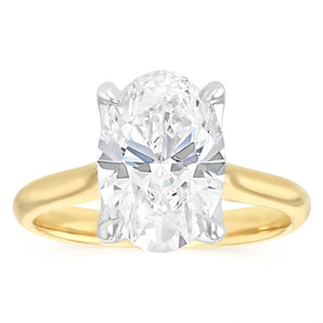 Luminesce Lab Grown 3 Carat Oval Diamond Solitaire Ring in 9ct Yellow Gold