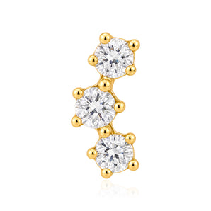 Luminesce Lab Grown  3 Diamond Single Flatback Stud Earring in 9ct Yellow Gold