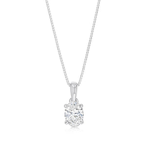Luminesce Lab Grown 1 Carat Diamond Solitaire Oval Pendant on Chain in Sterling Silver