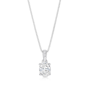 Luminesce Lab Grown 1 Carat Diamond Solitaire Oval Pendant on Chain in Sterling Silver