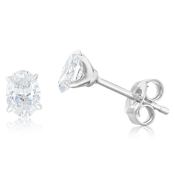 Luminesce Lab Grown 3/4 Carat Diamond Solitaire Oval Earrings in Sterling Silver