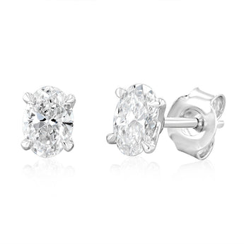 Luminesce Lab Grown 1 Carat Diamond Solitaire Oval Earrings in Sterling Silver