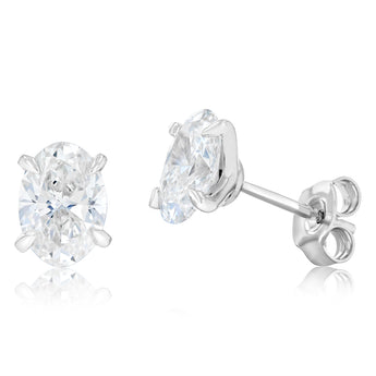 Luminesce Lab Grown 2 Carat Diamond Solitaire Oval Earrings in Sterling Silver