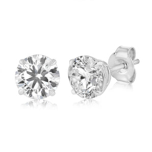 Luminesce Lab Grown 3 Carat Diamond Solitaire Stud Earrings in Platinum Plated Sterling Silver